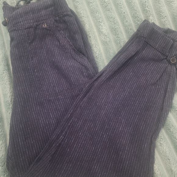 Calvin Klein Dark Blue Striped Linen Pants - Picture 7 of 8